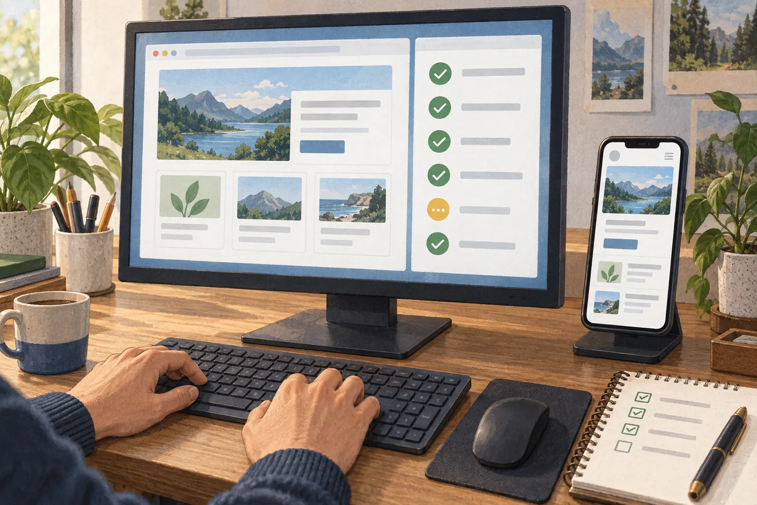 Checking a web service with test results and a mobile screen