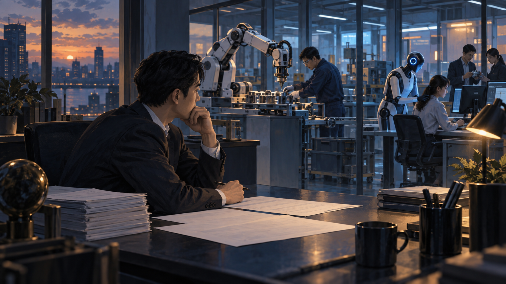 A policymaker observing a workplace where people and robots work together